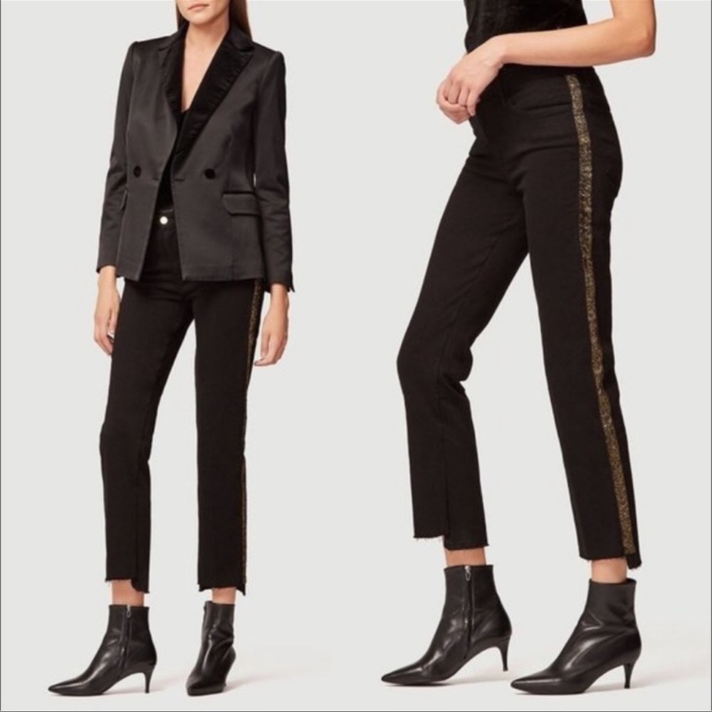 Frame Noir Le High Straight Jeans w Velvet Stripe, Stagger hem Sz 26